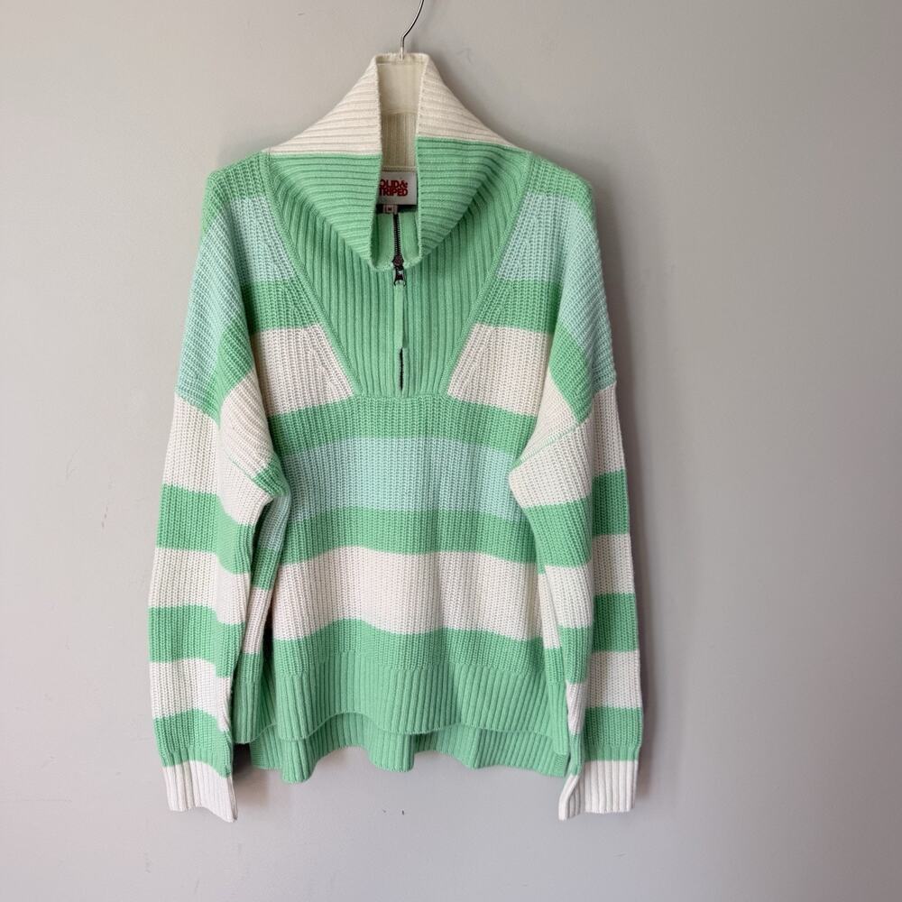 Solid & Striped Green White Striped Knit Sweater Wool Cashmere Mock Neck Size M